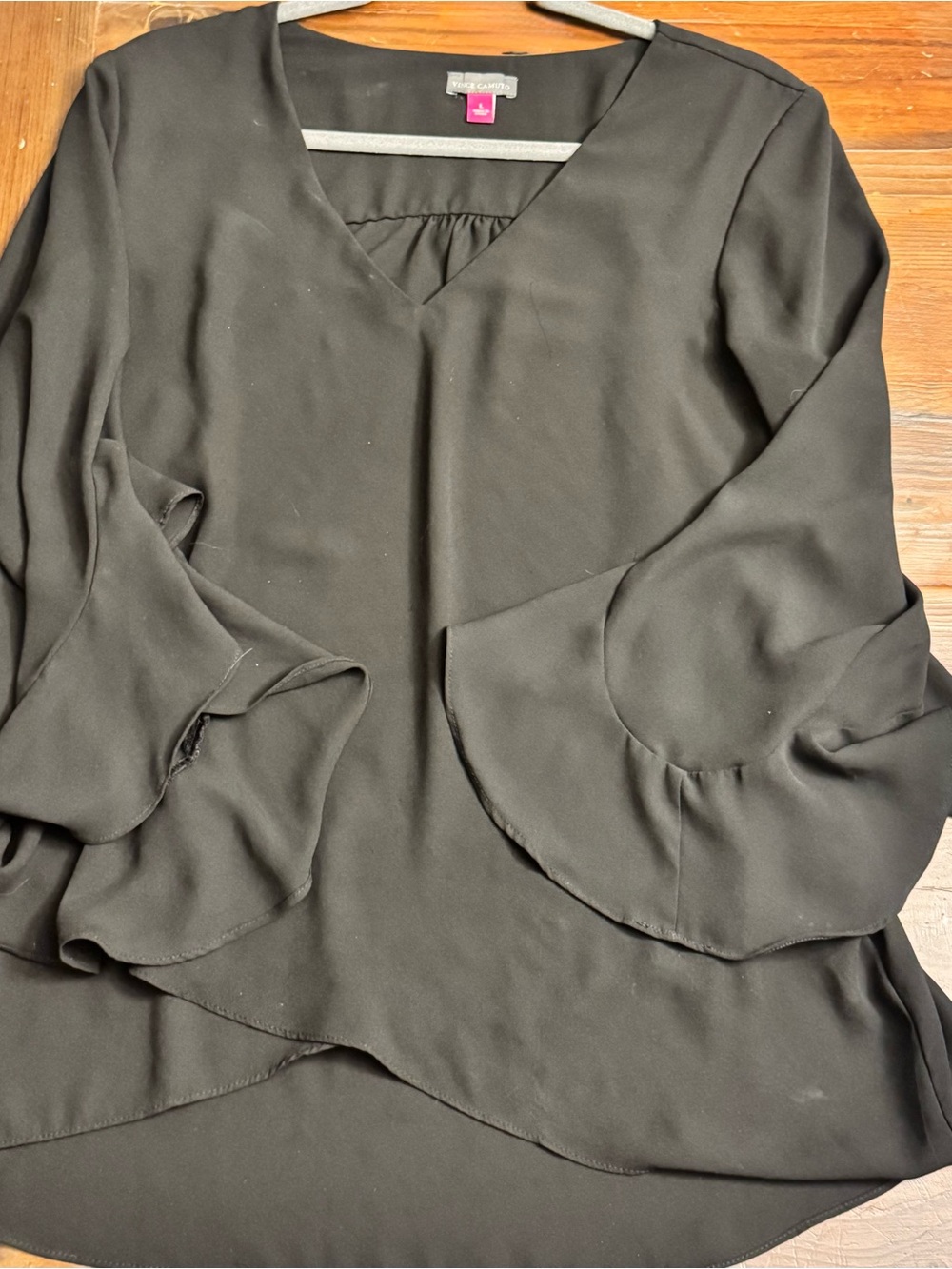 Vince Camuto Black V-Neck Ruffled Sleeve Blouse